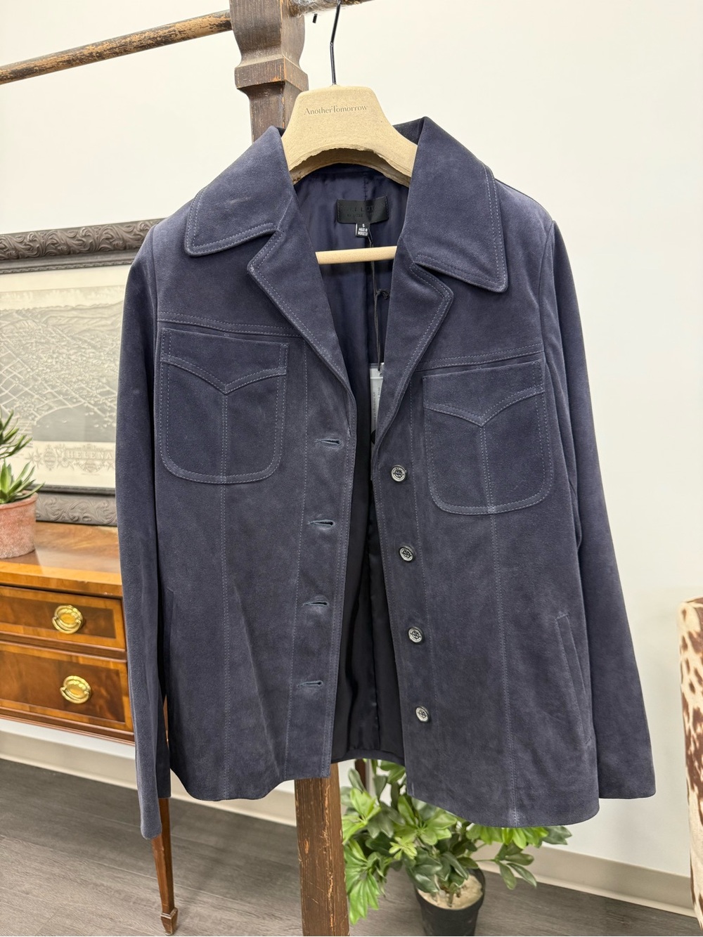Nili Lotan Suede Button-Front Jacket in Navy